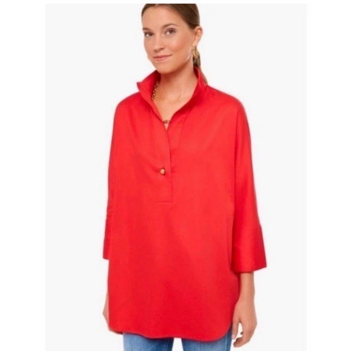 TUCKERNUCK WILLOW SPLIT COLLAR RED 3/4 SLEEVE TUNIC SIZE MEDIUM