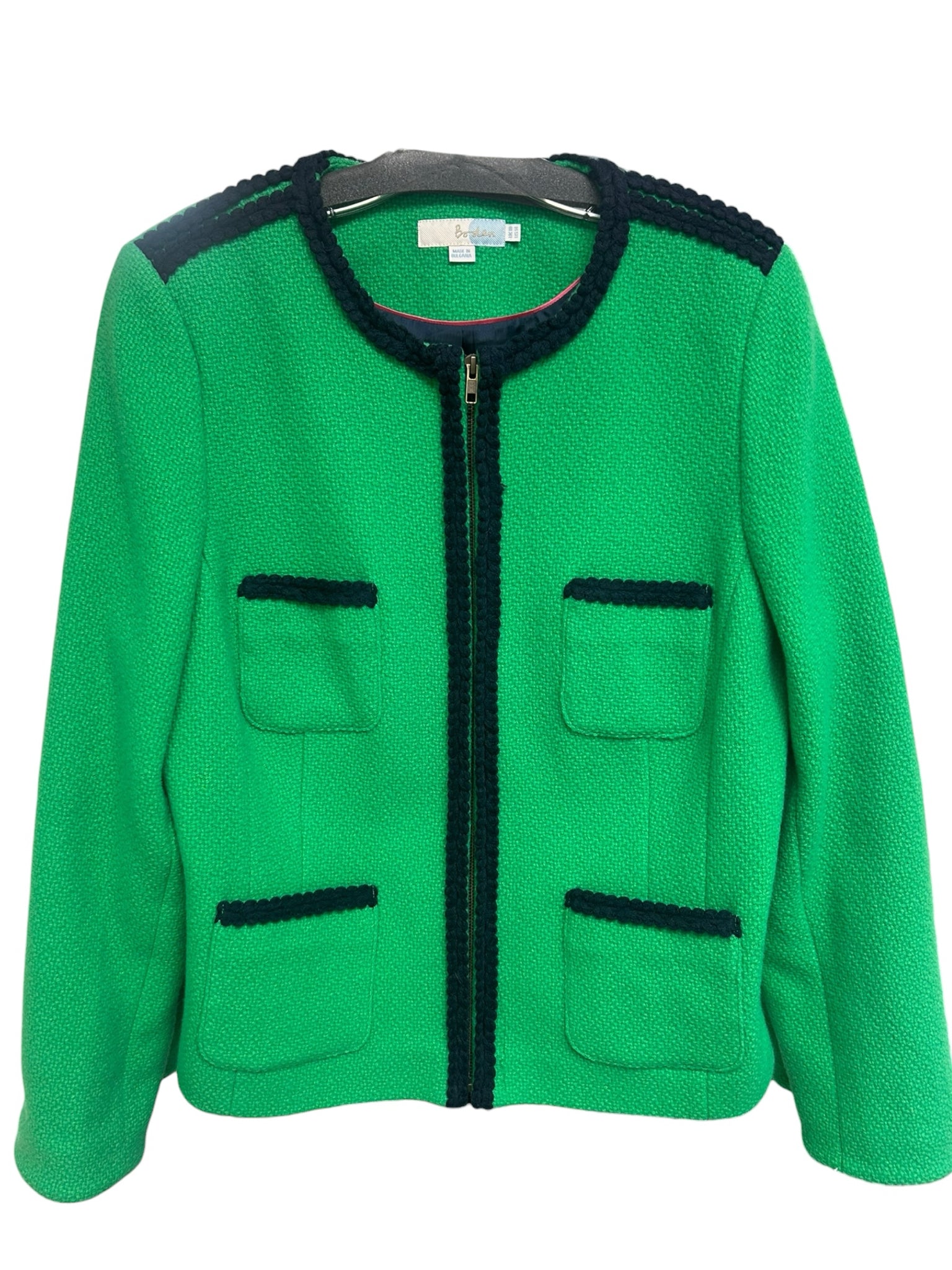 BODEN GREEN WOOL TRIMMED BISTRO LADY JACKET SIZE 14