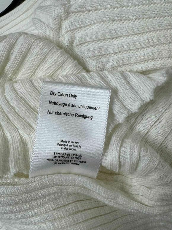 ANINE BING CLARE RIBBED COTTON IVORY TURTLENECK SIZE M