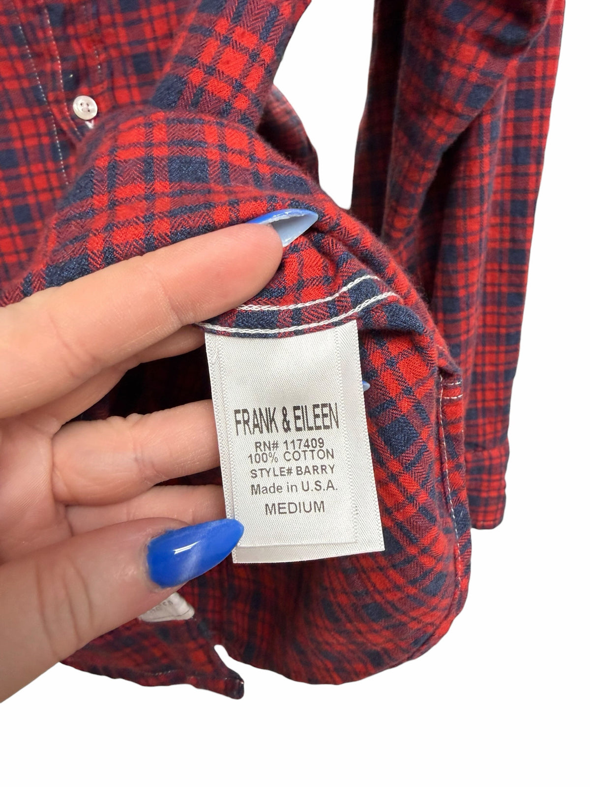 FRANK & EILEEN RED BLUE PLAID BEAU COTTON BUTTON UP TOP SIZE MEDIUM