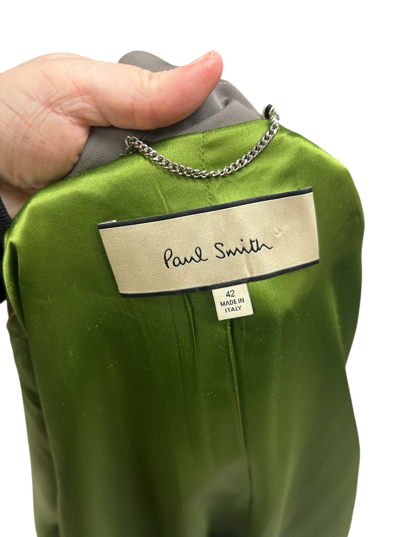 PAUL SMITH NWT VINTAGE TRENCH OVERCOAT HIDDEN BUTTON GREEN SATIN LINING SIZE 42