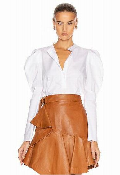 A.L.C. HUDSON PUFF LS MANDARIN COLLAR 1/2 BUTTON COTTON BLOUSE SIZE 4