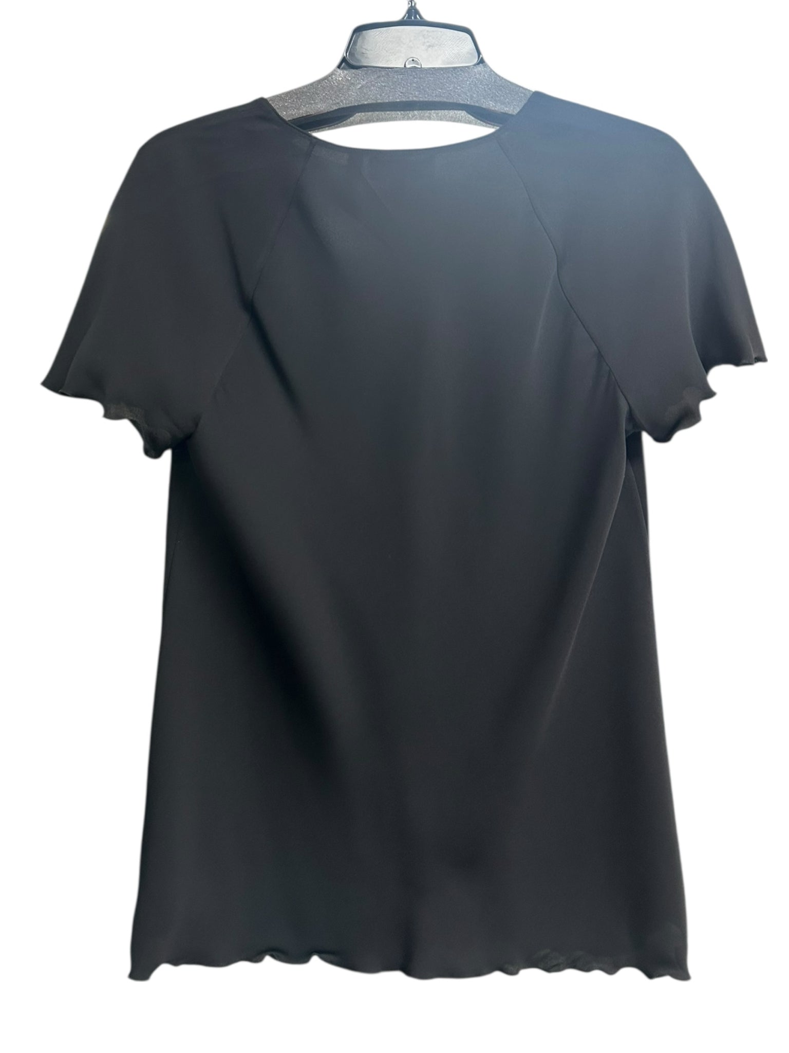 THEORY SILK BLEND BUTTON FRONT RUFFLE SLEEVE BLOUSE BLACK  SIZE MEDIUM