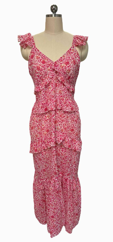 MISA MORRISON FLORAL RUFFLE PINK DRESS SIZE S