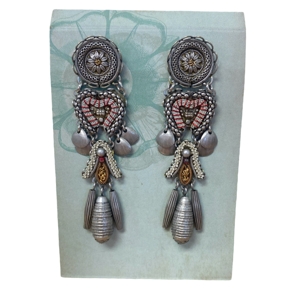 AYALA BAR NEW METAL LIGHT ELASTIC HEART HANDCRAFTED EARRINGS