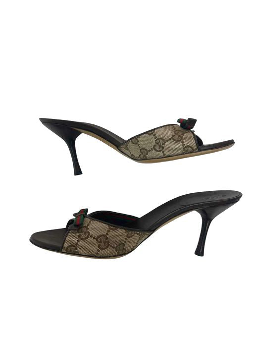 GUCCI GG LOGO BROWN TAN Y2K MULE HEEL SANDAL SIZE 8.5
