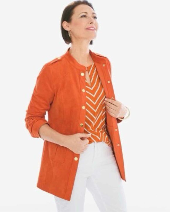 CHICOS NWT! FAUX SUEDE UTILITY ORANGE JACKET W/ SCARF SIZE XL