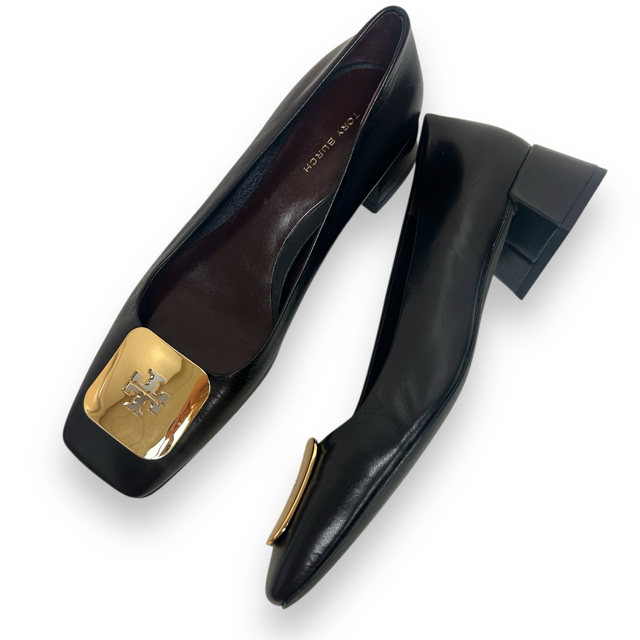 TORY BURCH GEORGIA LEATHER SQUARE TOE PUMPS PERFECT BLACK SIZE 8