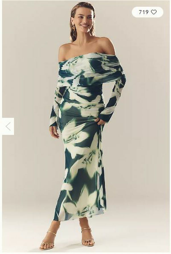 Y2K ANTHROPOLOGIE NWT AFRM POLLY MESH OFF THE SHOULDER MAXI SIZE L