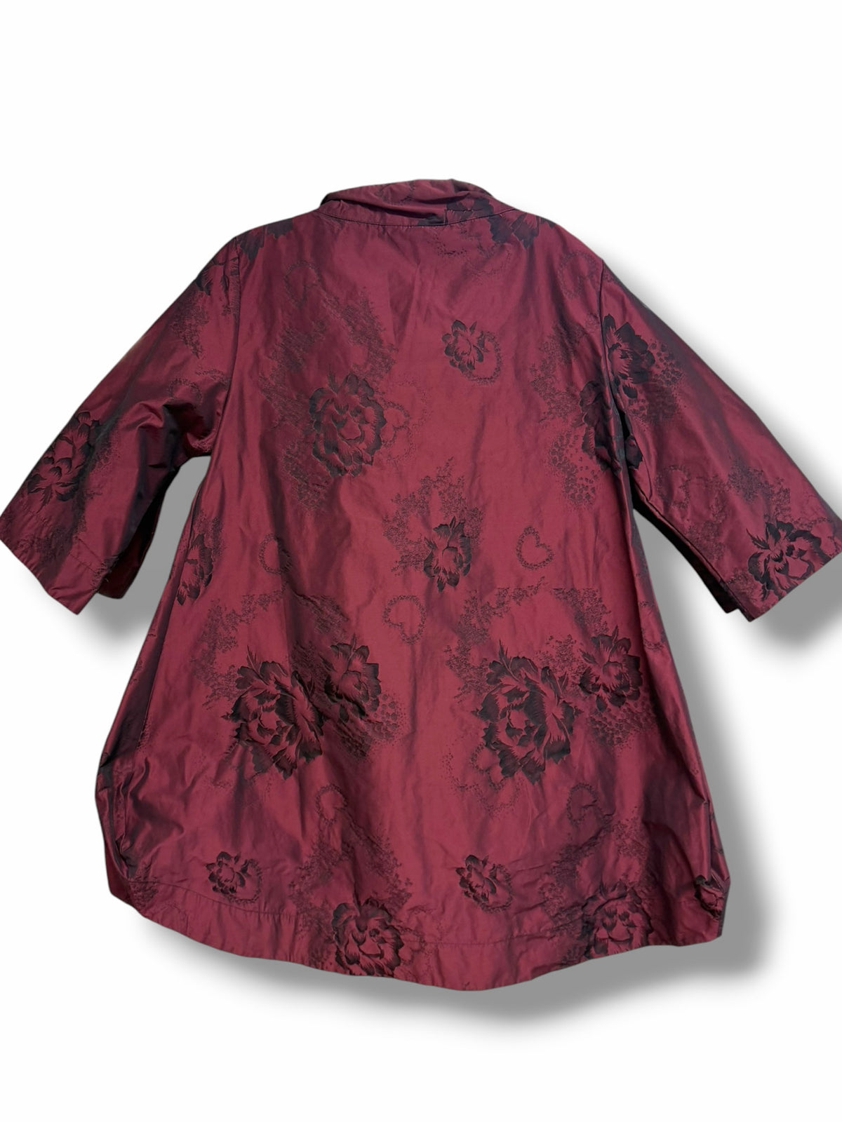 BRYN WALKER ART TO WEAR BURGUNDY JACQUARD SATIN TOPPER JACKET SIZE SMALL