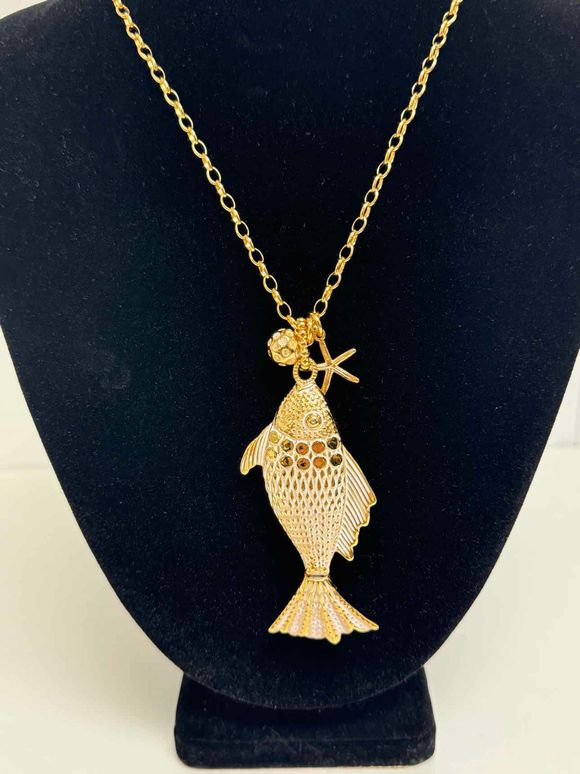 BRIGHTON MARINE FISH PENDANT GOLD TONE CONVERTIBLE NECKLACE