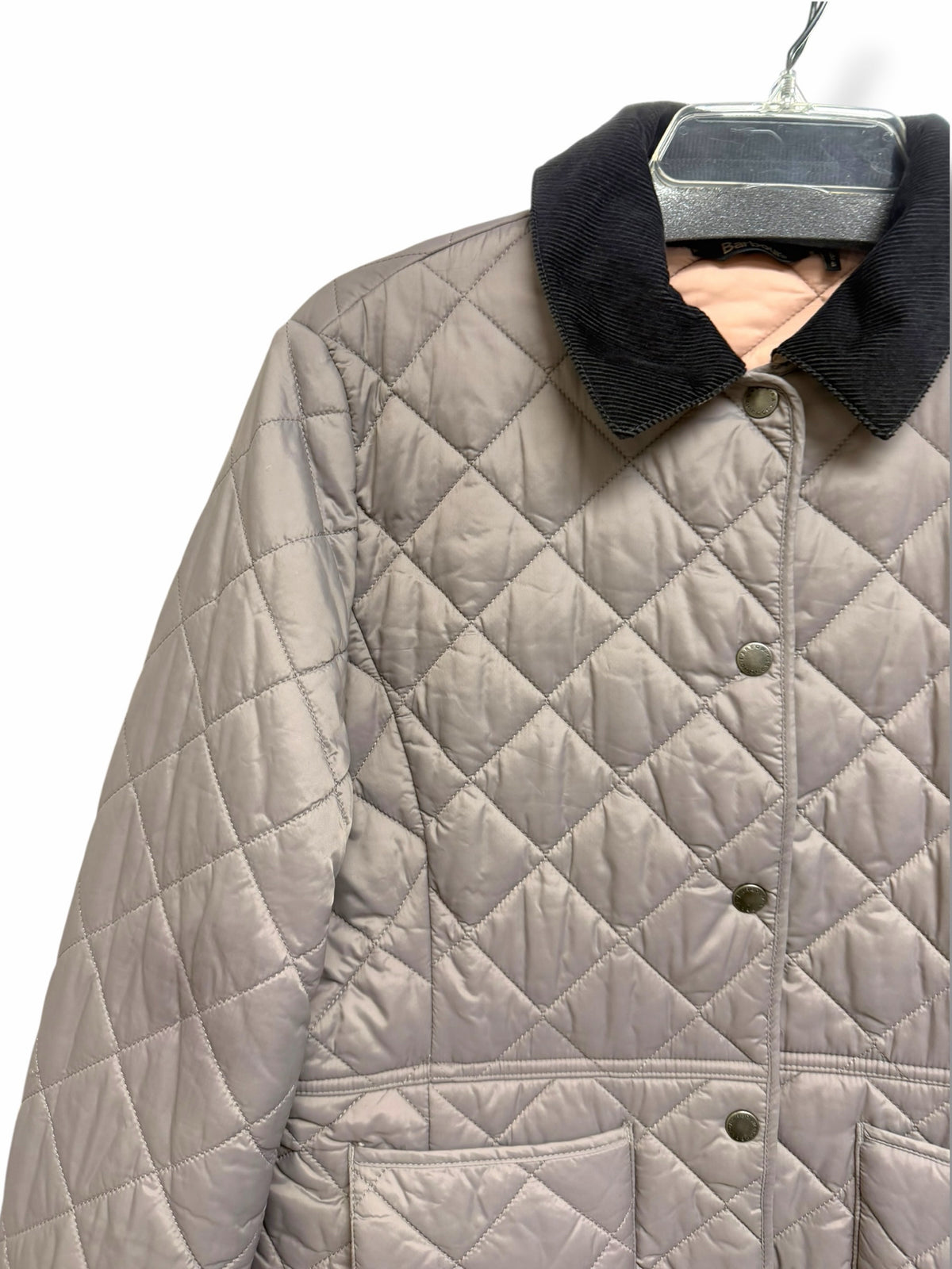 BARBOUR ANNADALE QUILTED CORDUROY  COLLAR SNAP FRONT TAN COAT SIZE 10