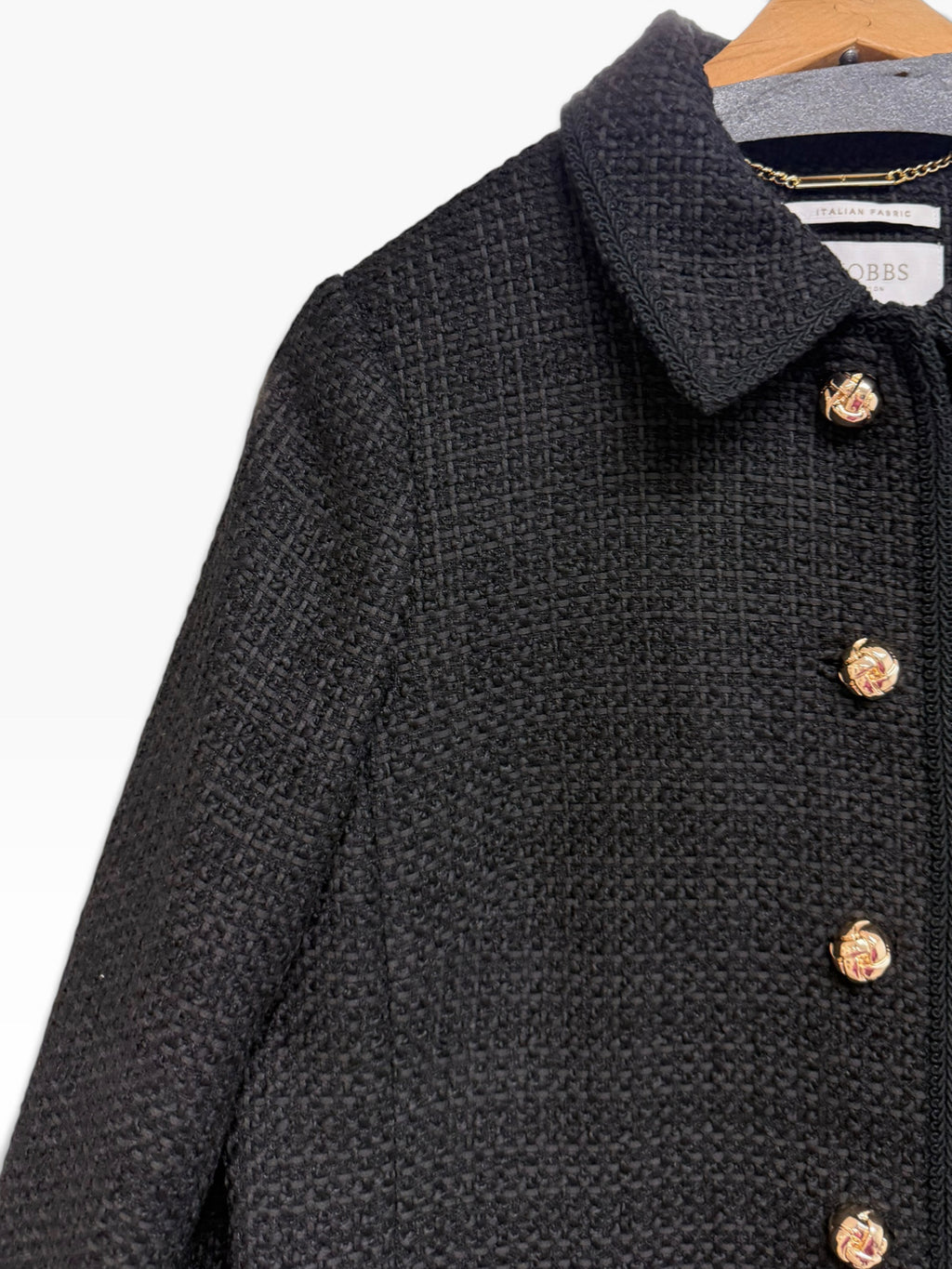 HOBBS LONDON EVANGELINE TWEED BLACK CAR COAT SIZE 12