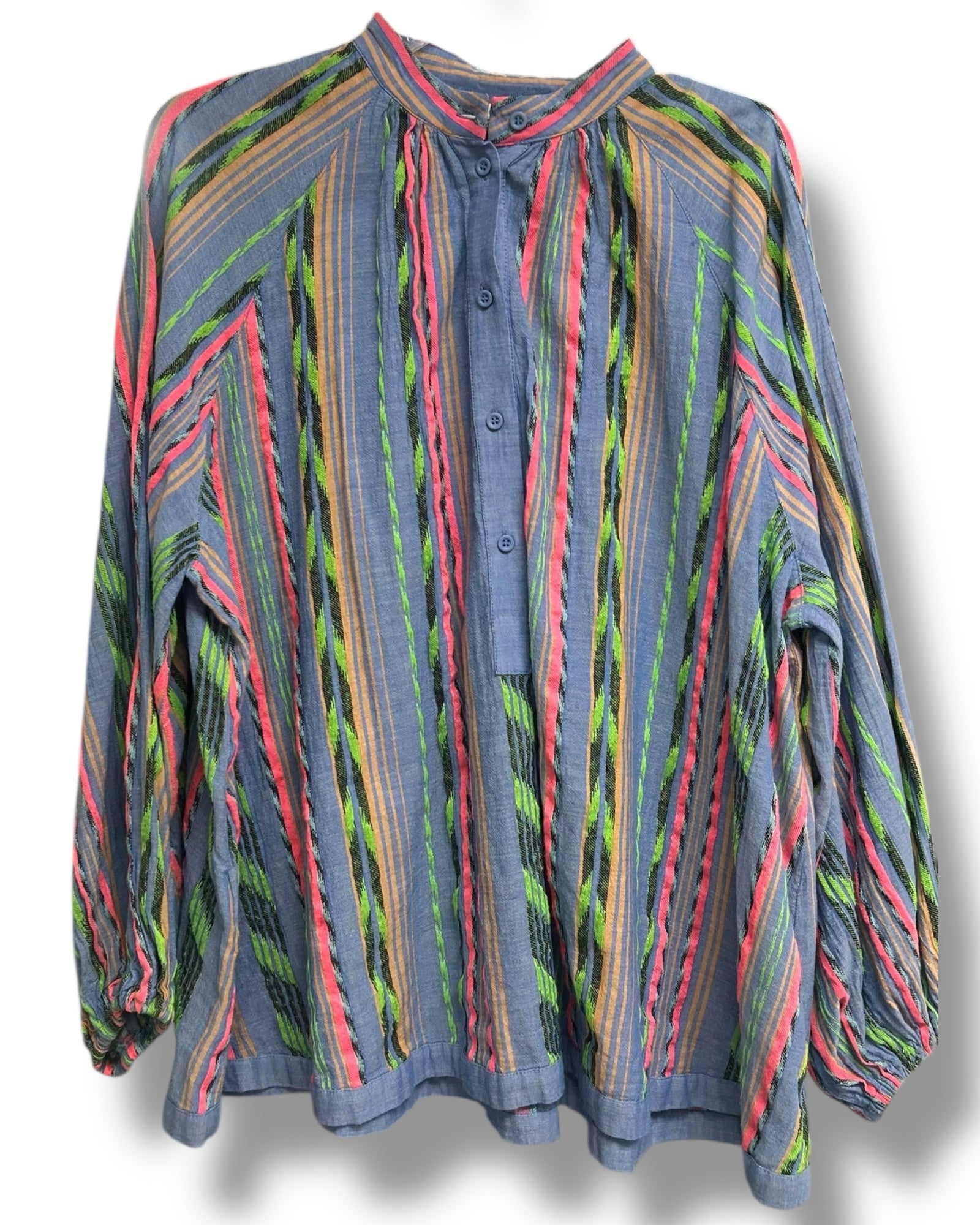 ANTHROPOLOGIE DEVOTION TWINS OPALIOS STRIPED NEON BLOUSE SIZE SMALL