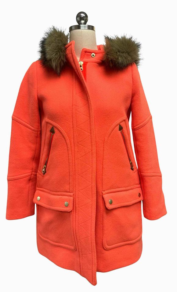 JCREW ITALIAN STADIUM CLOTH WOOL CHATEAU PARKA IN NEON TANGELO SIZE 2 PETITE