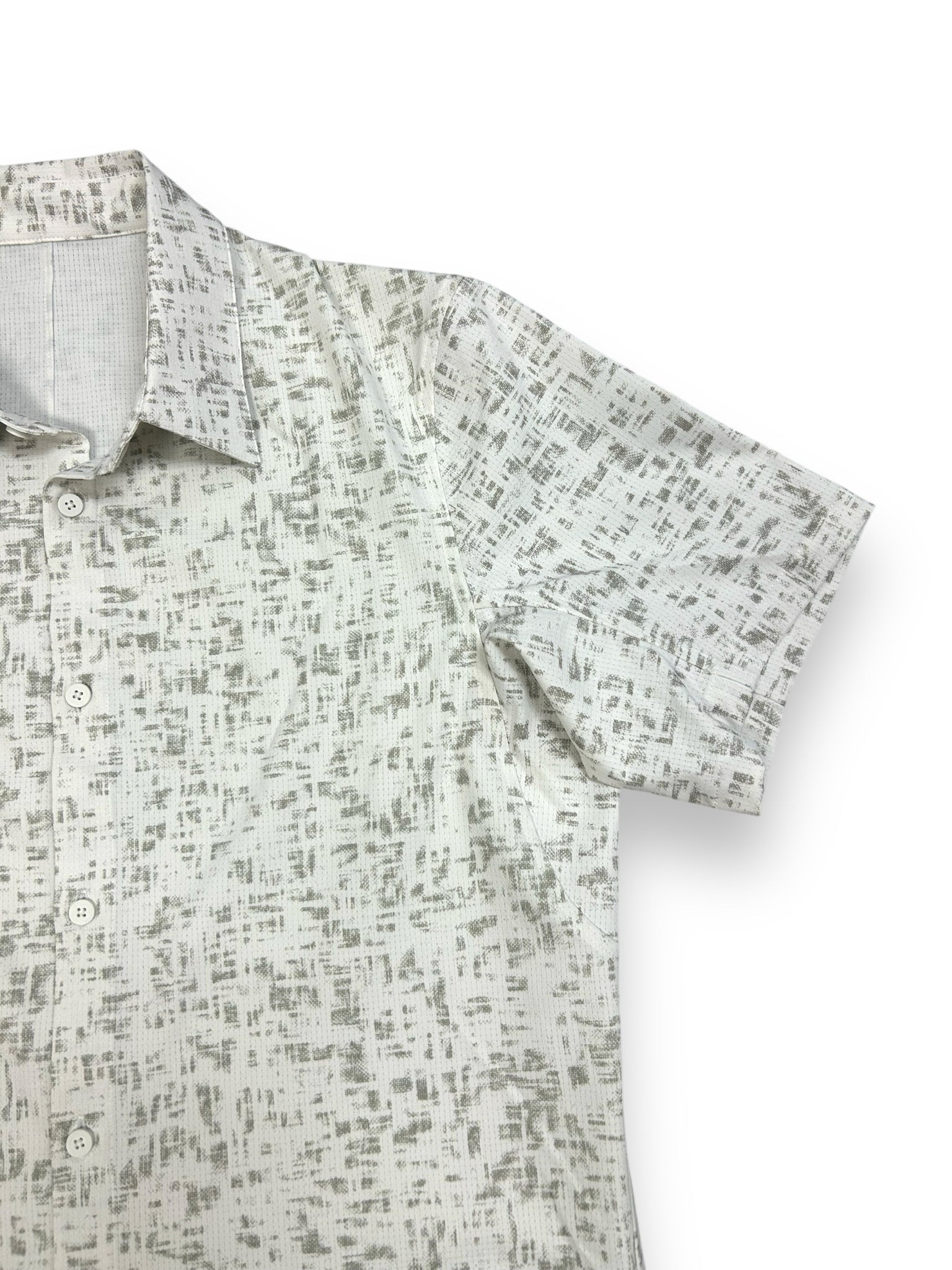 LULULEMON MEN'S AIRING EASY SHIRT CREAM GREEN PRINT SIZE MEDIUM