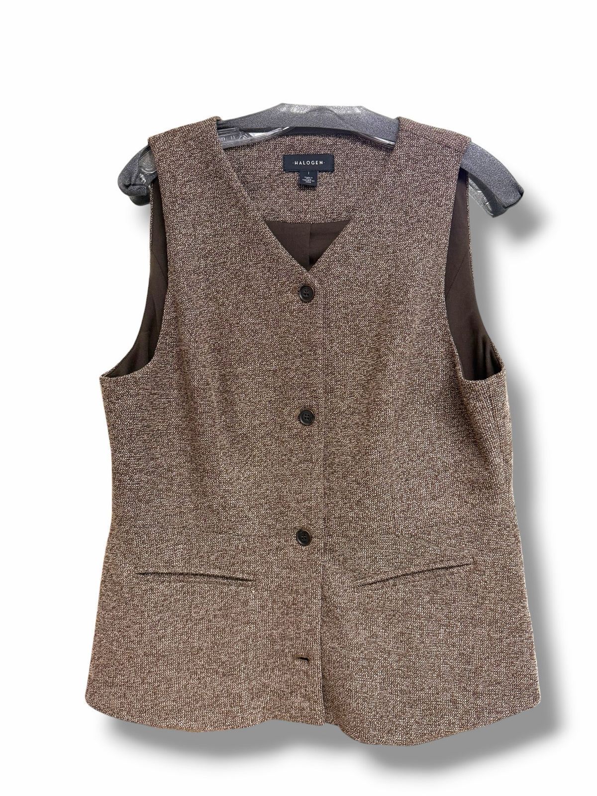 HALOGEN BROWN TWEED PANT BUTTON UP VEST SET SIZE SMALL/LARGE