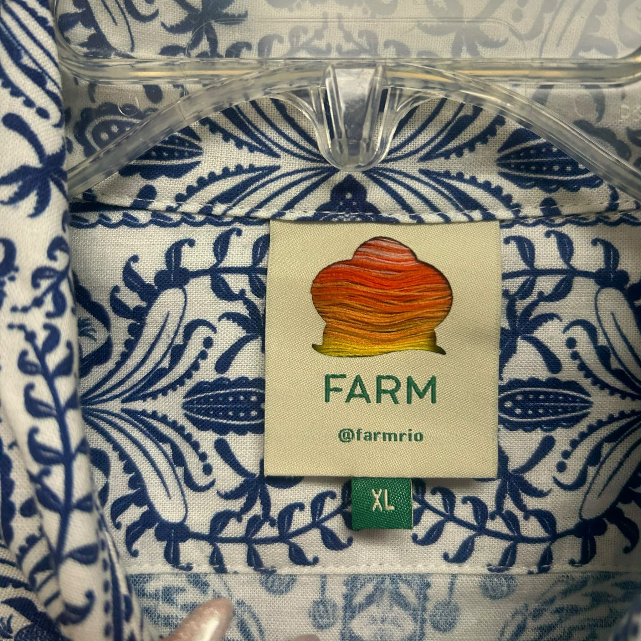 FARM RIO TROPICAL PRINT BLUE WHITE LINEN BLEND BUTTON UP TOP SIZE XL