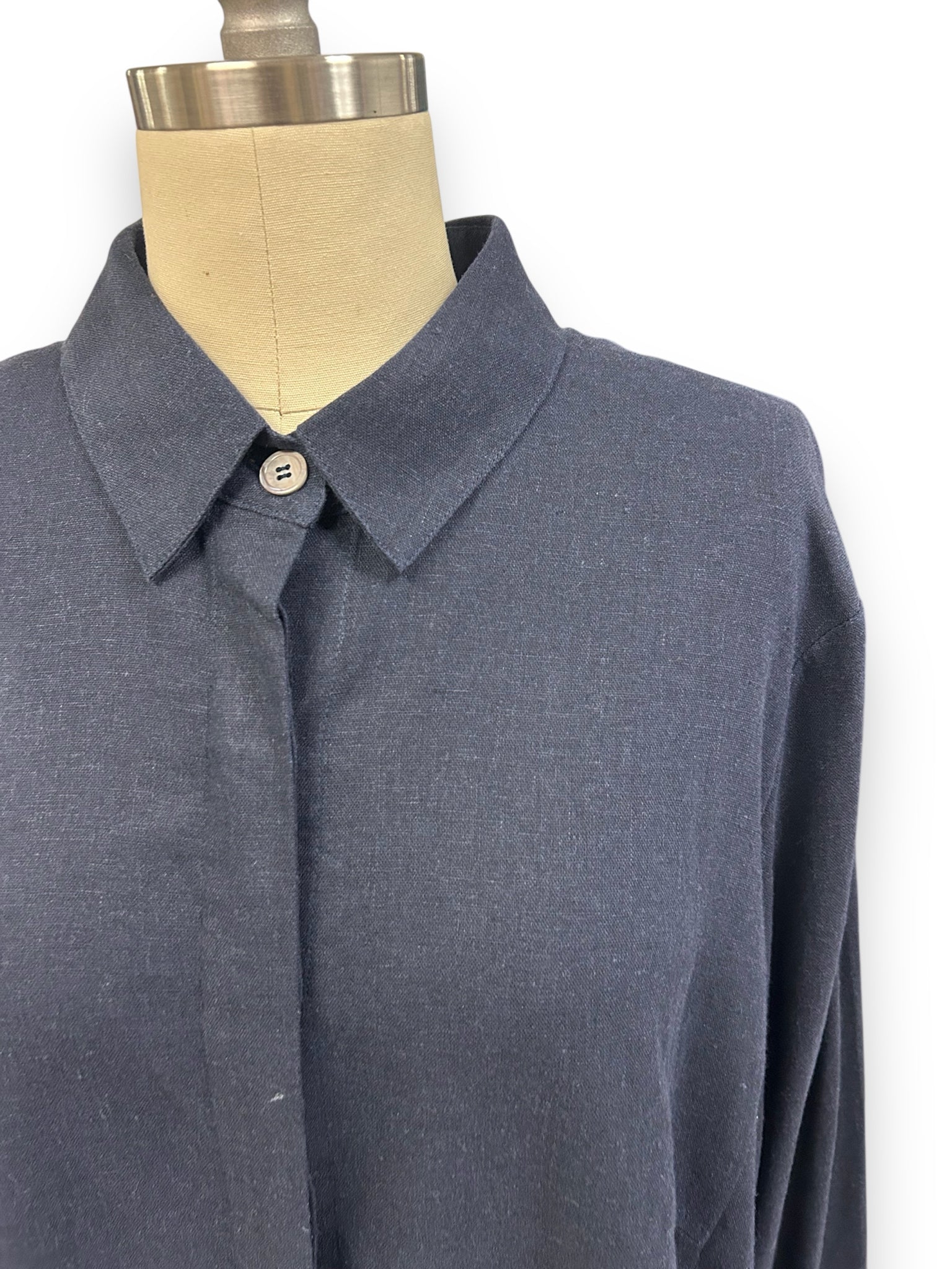 CHARLOTTE KELLOG BARBARA LINEN DARK NAVY BUTTON FRONT TUNIC SIZE XXXL