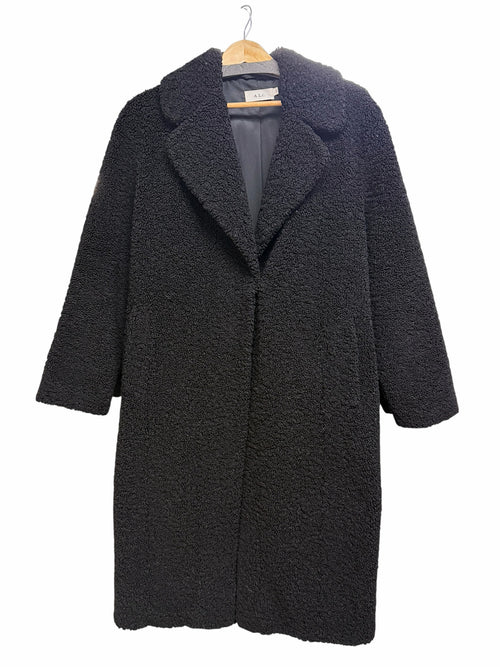 A.L.C. CARON TEDDY FAUX SHEARLING BLACK LONG COAT SIZE MEDIUM