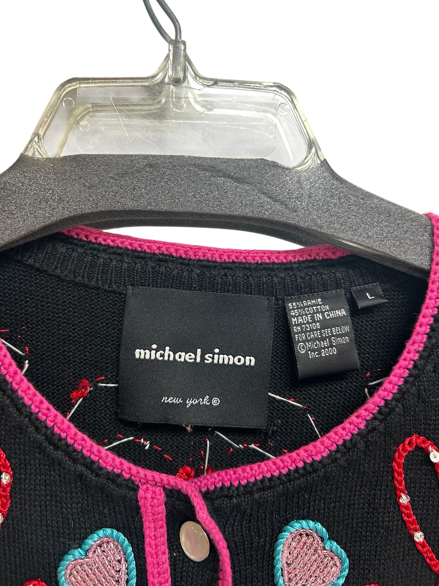 MICHAEL SIMON VINTAGE EMBROIDERED COWGIRL CARDIGAN PINK BEADED FRINGE LARGE