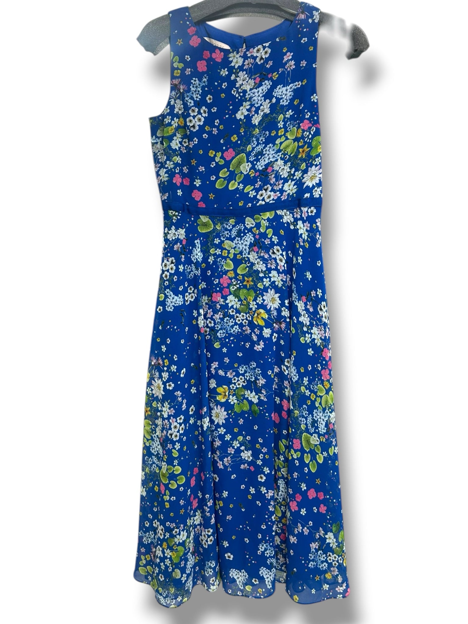 HOBBS LONDON BLUE CARLY FLORAL PRINT FIT AND FLARE TANK DRESS SIZE 2 PETITE