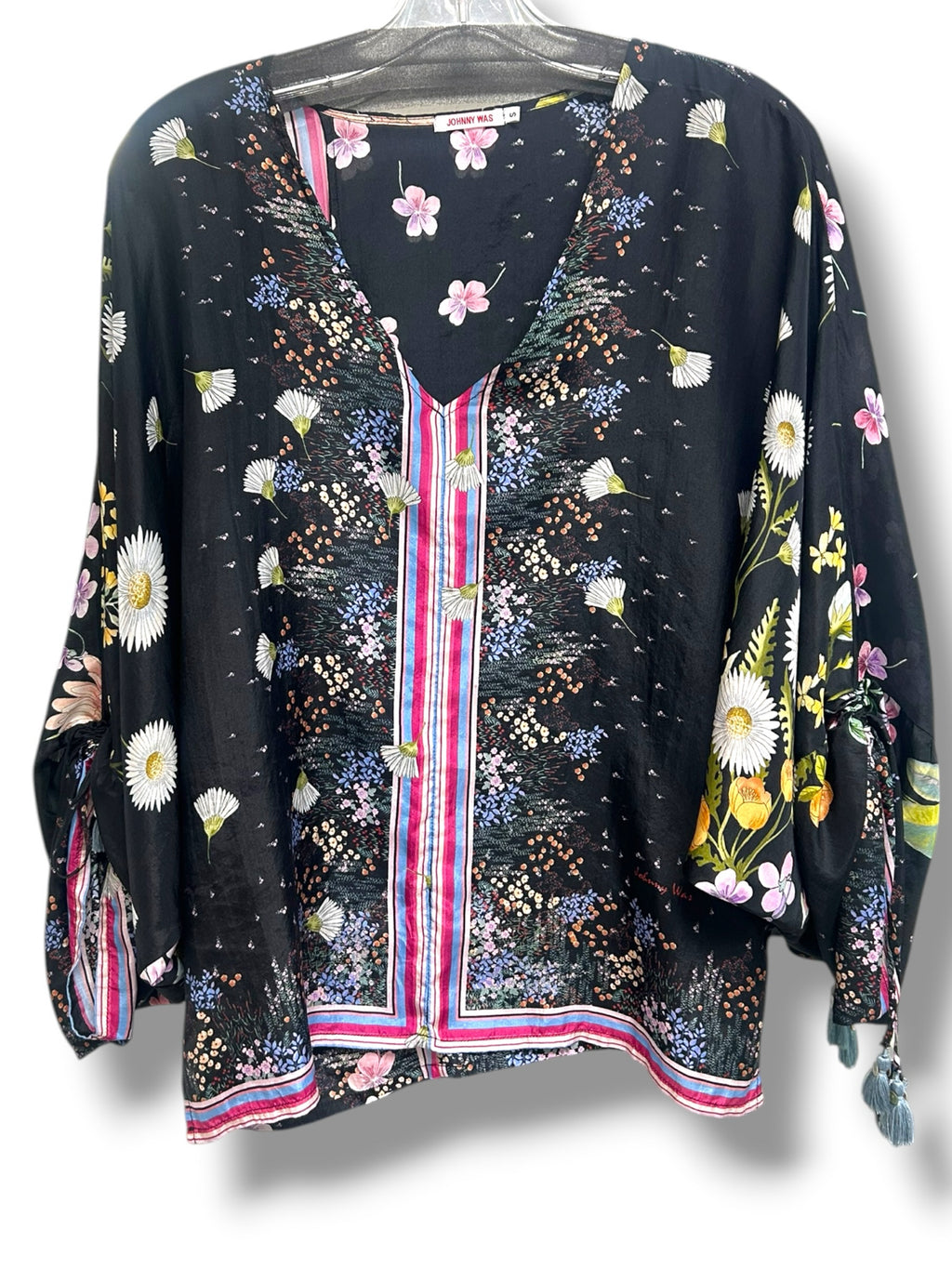 JOHNNY WAS SILK KIMONO SLEEVE PRINTED BLOUSE SIZE SMALL
