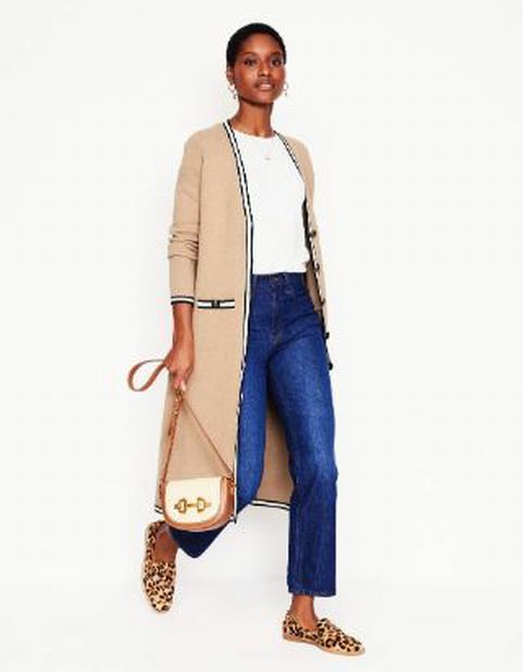 BODEN HOLLY LONGLINE KNIT BROWN TRIMMED CARDIGAN JACKET SIZE 14 - WEARHOUSE  CONSIGNMENT