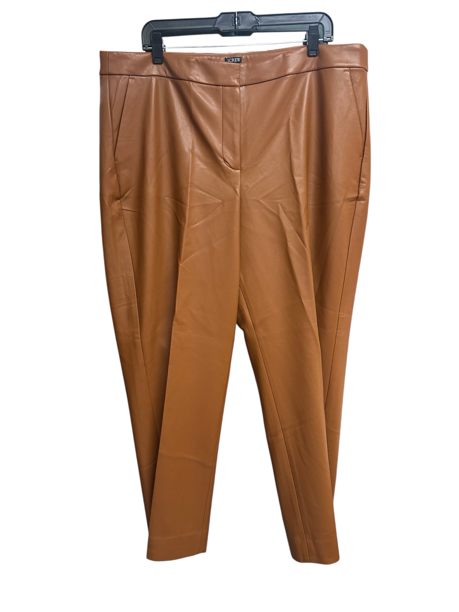 J.CREW KATE STRAIGHT LEG PANT FAUX LEATHER CAMEL TAN SIZE 18