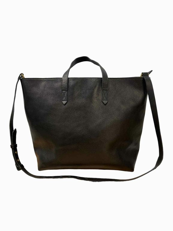 MADEWELL THE ZIP TOP MEDIUM LEATHER TRANSPORT TOTE BLACK