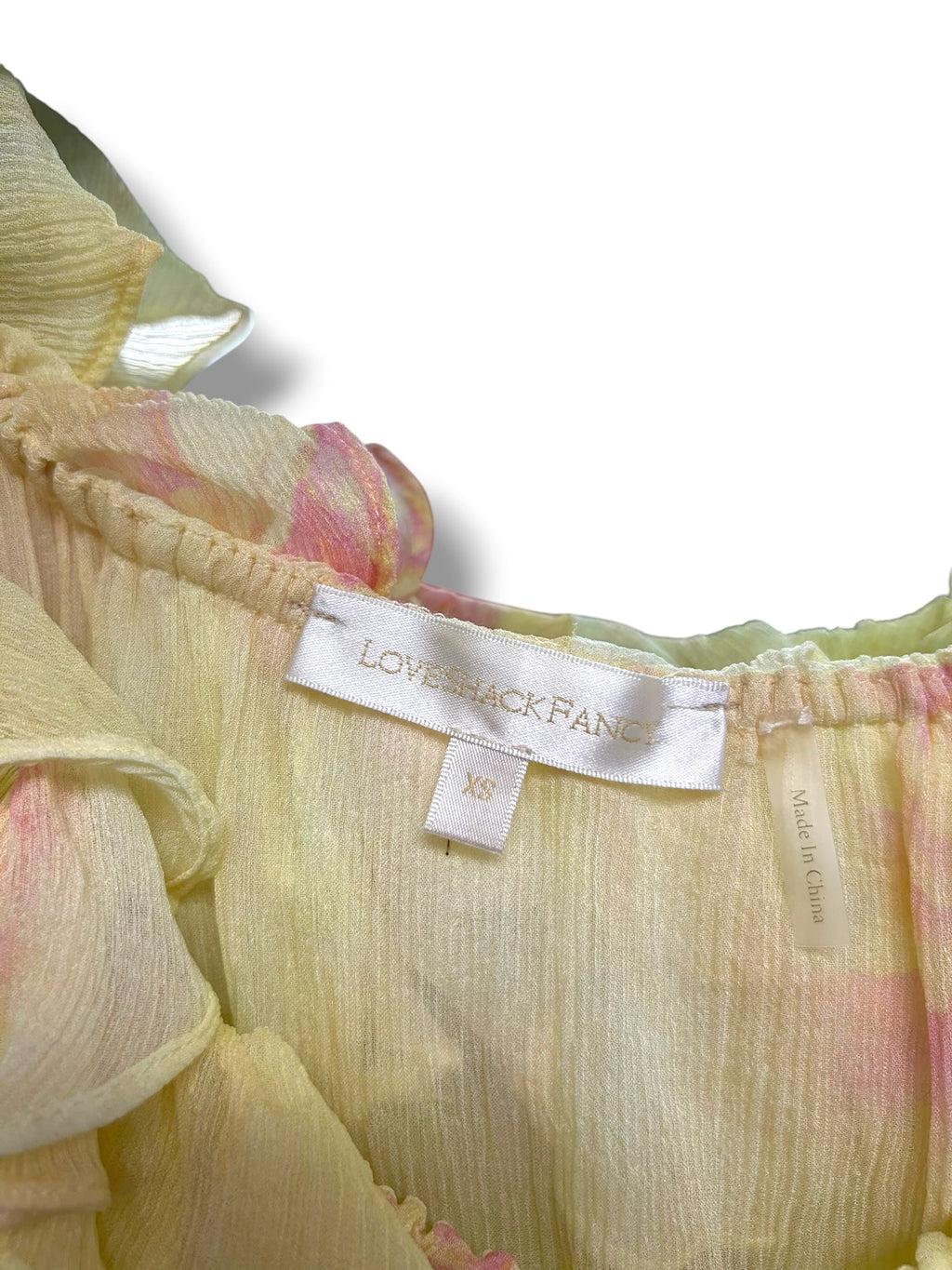 LOVE SHACK FANCY SHEER RUFFLE ALDER SILK BLOUSE YELLOW PINK SIZE XS
