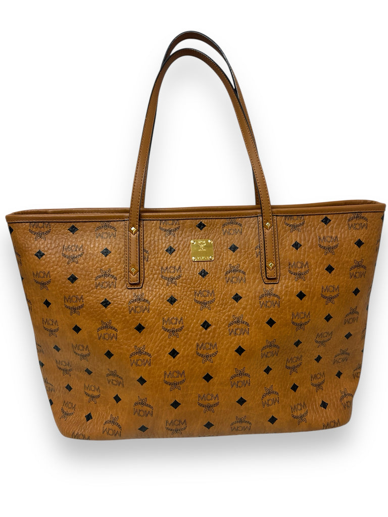 MCM ANYA MEDIUM ZIP TOP TOTE BROWN LEATHER LARGE