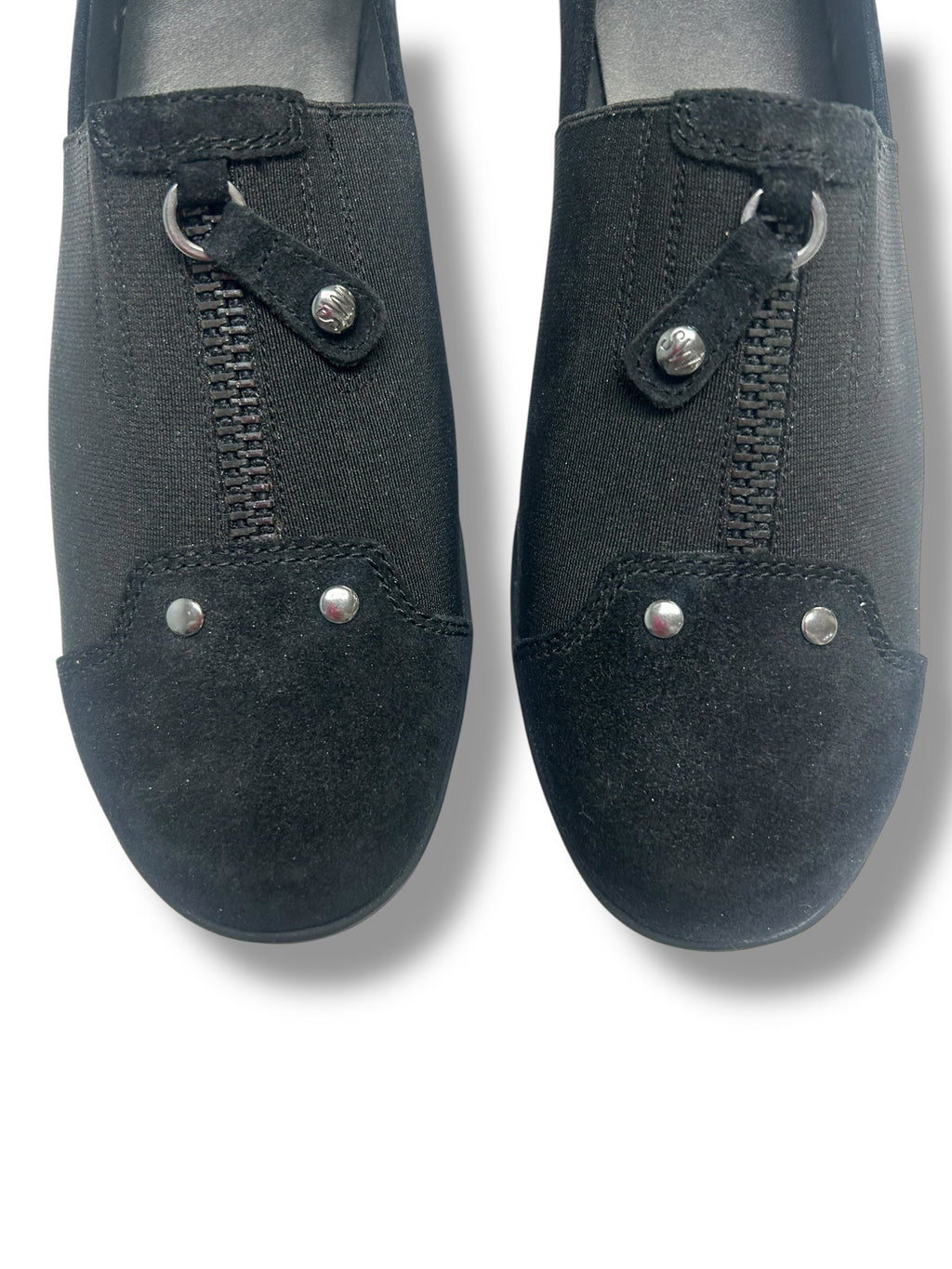 STUART WEITZMAN BLACK SUEDE STRETCH LUG WEDGE SLIP ON SHOES SIZE 7.5