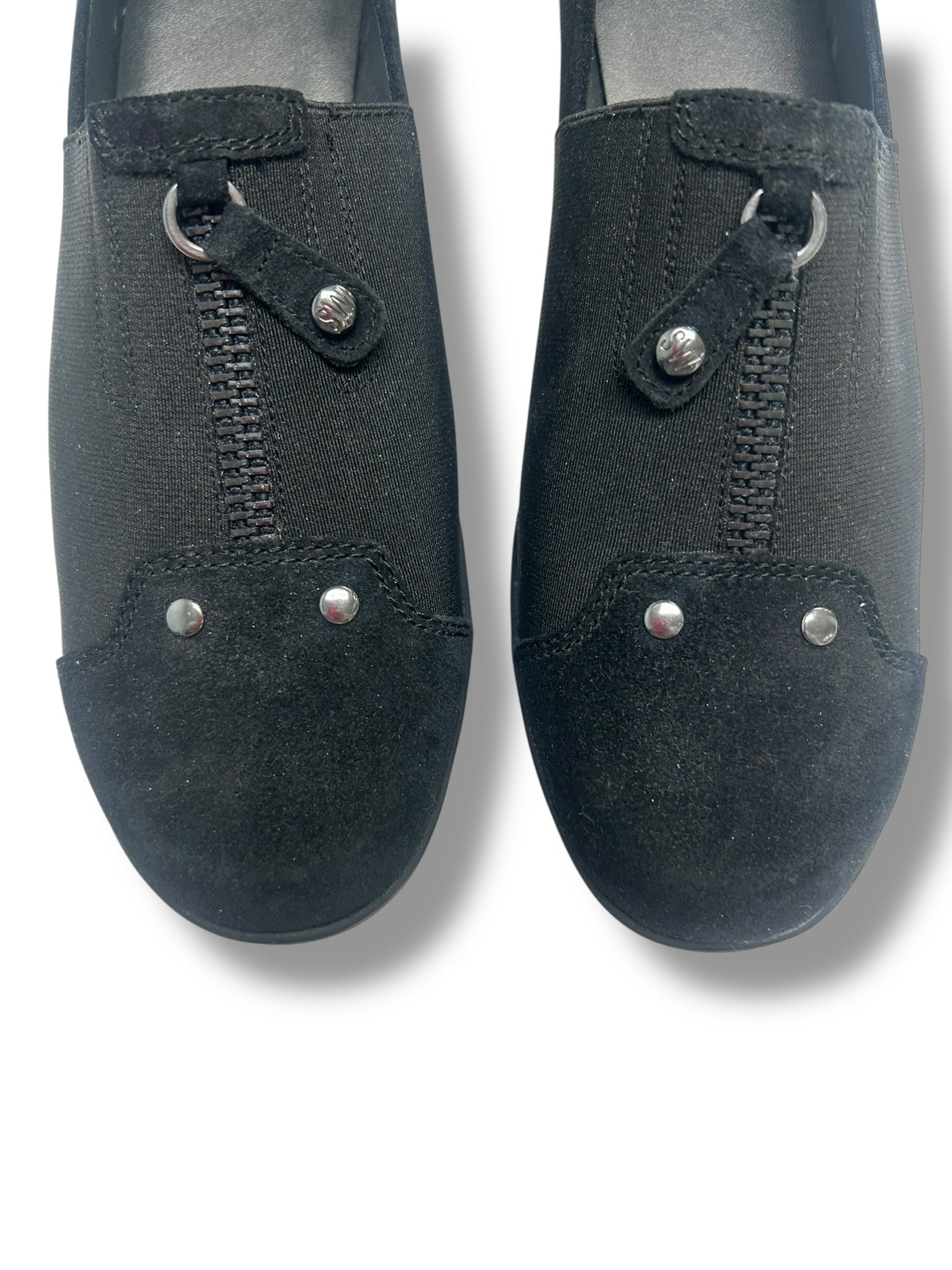 STUART WEITZMAN BLACK SUEDE STRETCH LUG WEDGE SLIP ON SHOES SIZE 7.5