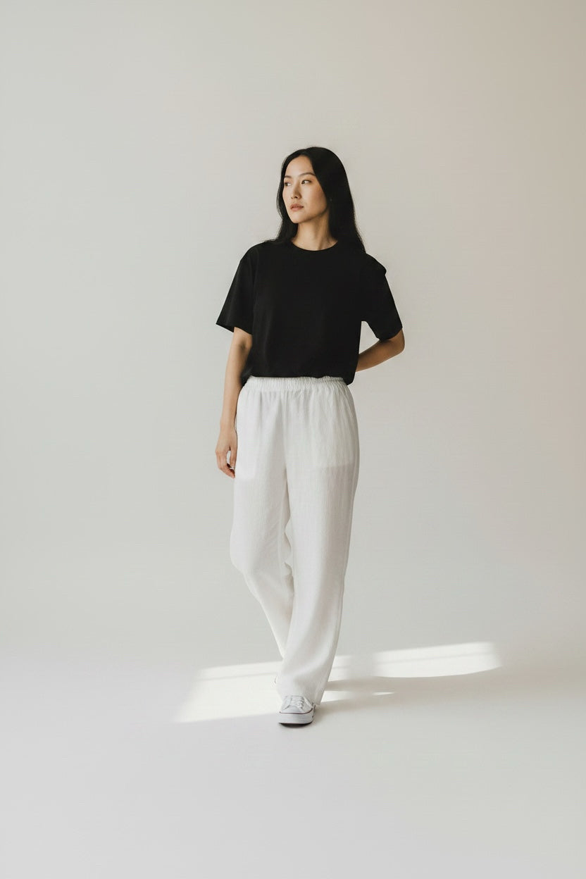 LAFAYETTE 148 WHITE LINED LINEN WIDE LEG TROUSER PANTS SIZE 16