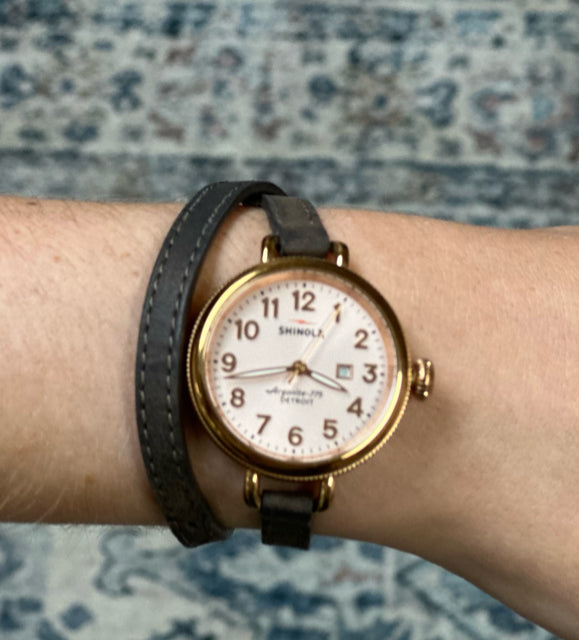 SHINOLA THE BIRDY 34MM DOUBLE WRAP WATCH ROSE GOLD FACE