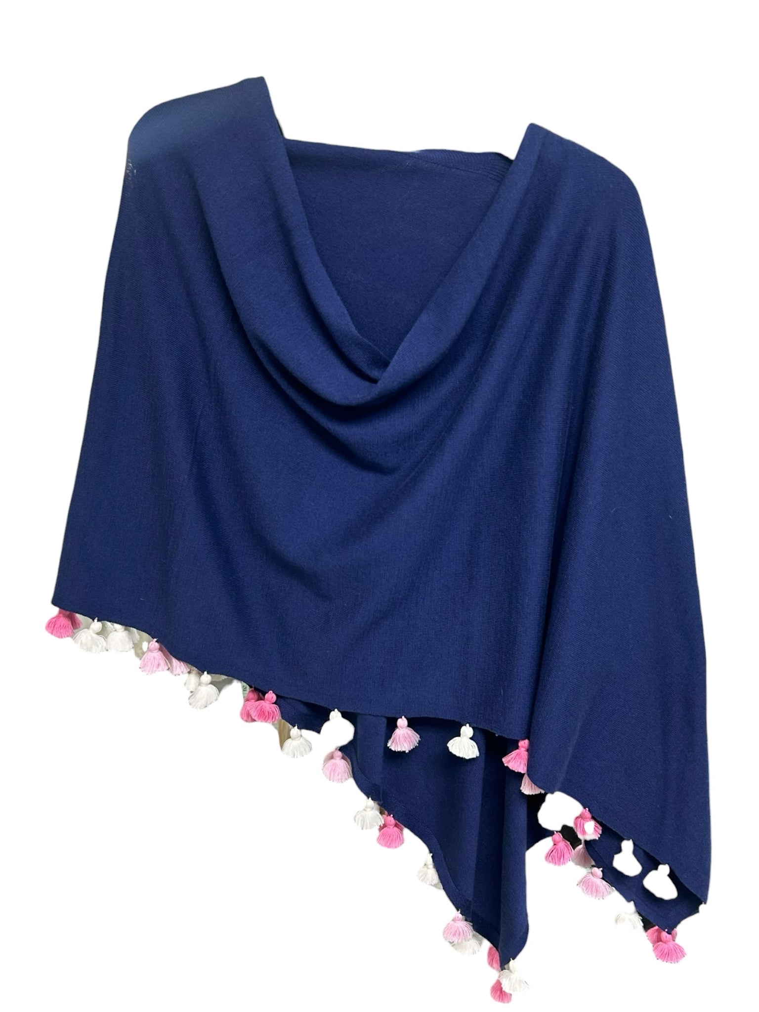 NWT CAROLINE GRACE CASHMERE MIDNIGHT NAVY FESTIVAL TOPPER PONCHO