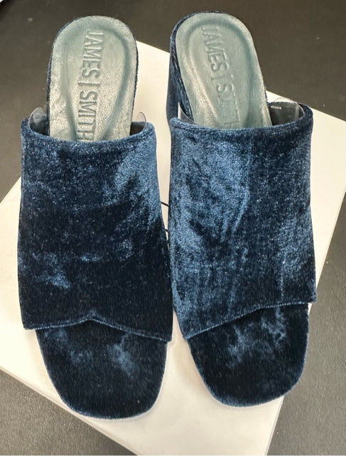JAMES SMITH BLUE VELVET MULE HEEL SANDAL 36