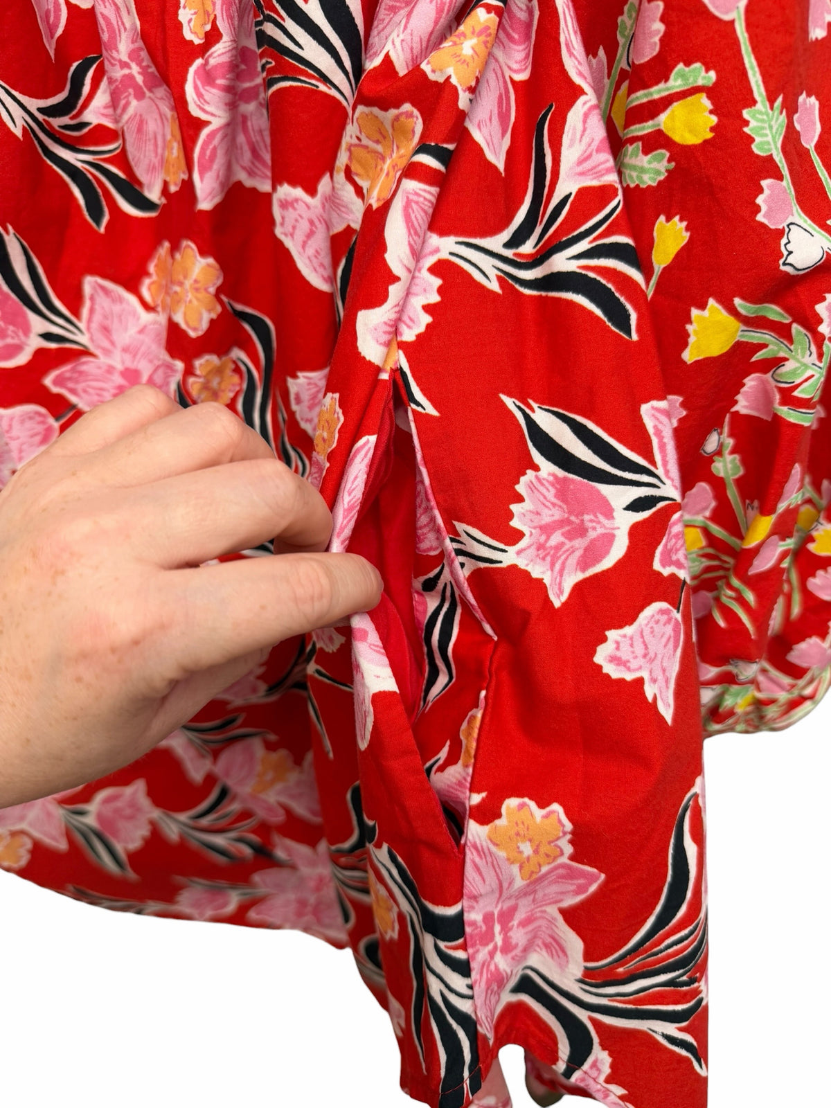 FREE PEOPLE SUMMER FLORAL GARDENIA RED PRINT TUNIC TOP SIZE LARGE