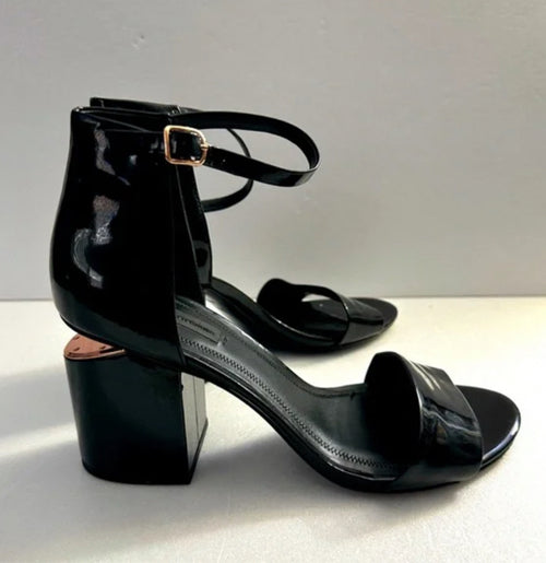 ALEXANDER WANG  ABBY PATENT LEATHER BLOCK HEEL SIZE: 37.5