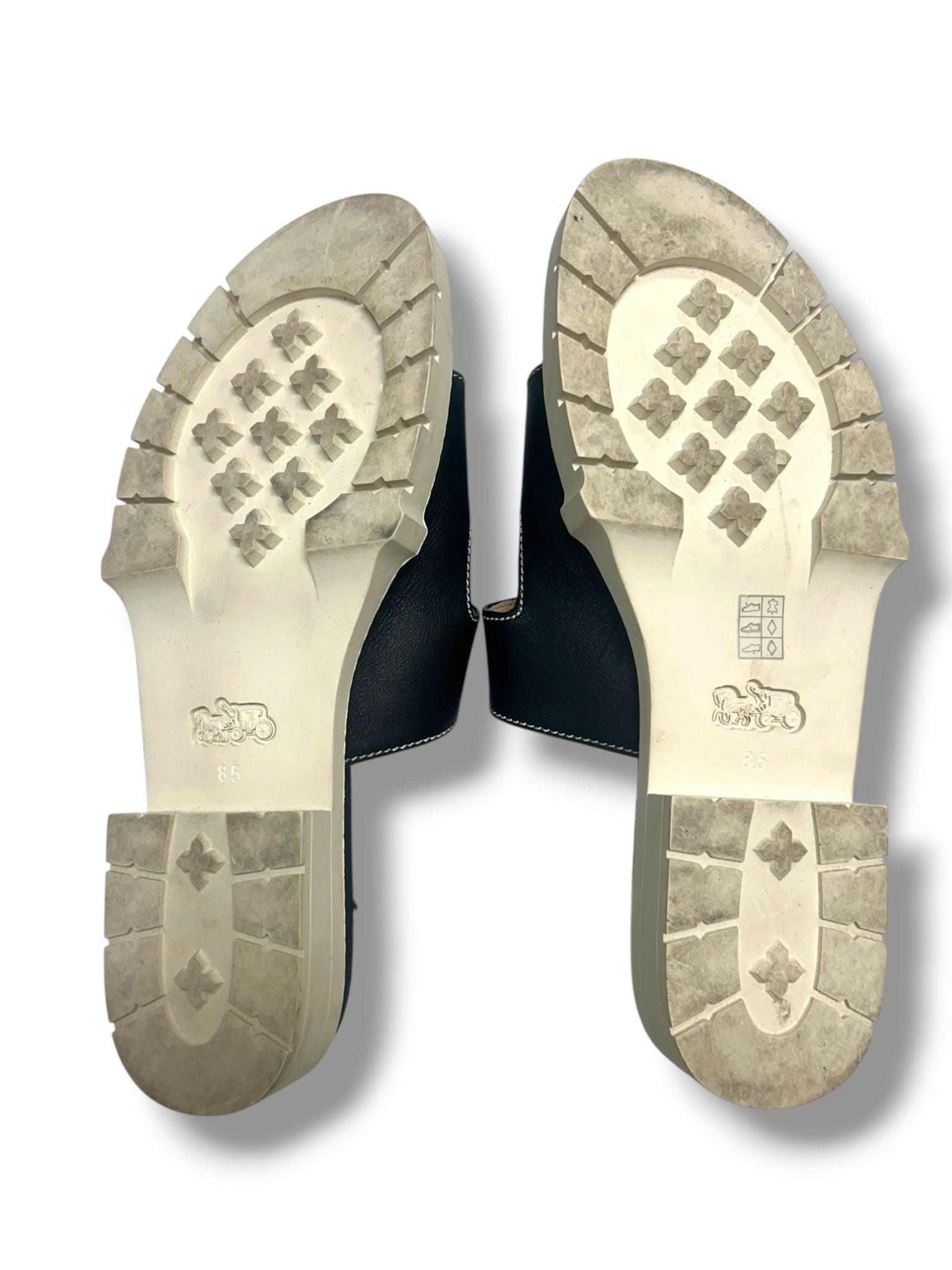 COACH BUCKLE PIPER BLACK CREAM PLATFORM SLIDE SANDALS SIZE 8.5