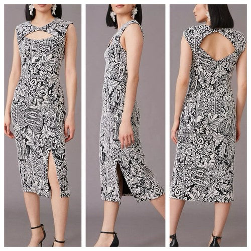 ANTHROPOLOGIE NWT JACQUARD CUT-OUT KNIT DRESSBLACK IVORY SIZE XL