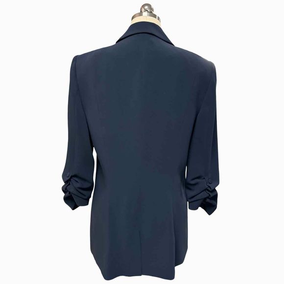 CINQ A SEPT KHLOE RUCHED CREPE NAVY BLAZER SIZE 8