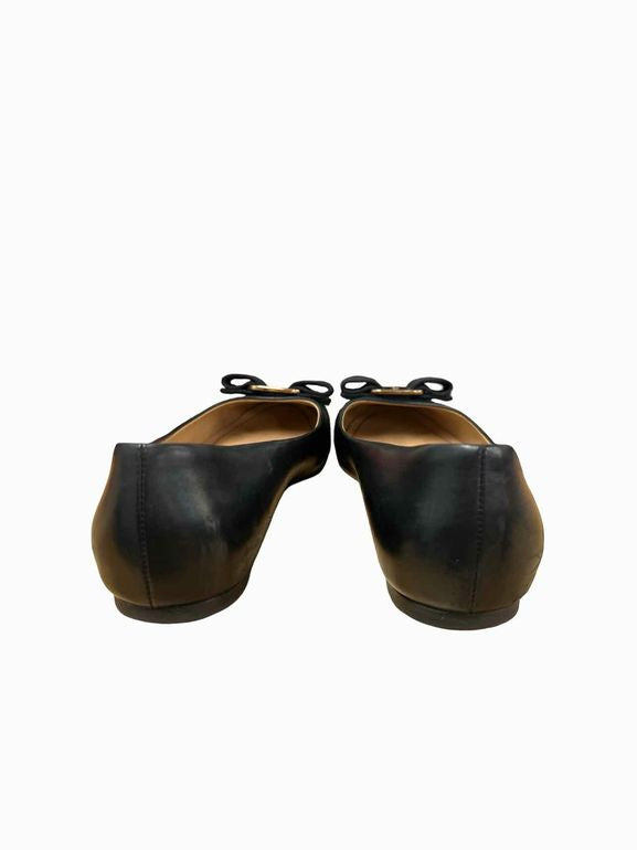 FERRAGAMO VARINA BLACK LEATHER BALLET FLAT 7.5