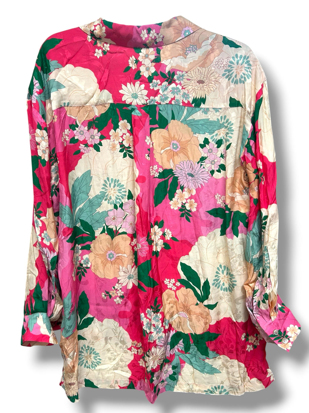 SPELL & THE GYPSY COLLECTIVE TYLER FLORAL PINK SATIN TOP SIZE MEDIUM