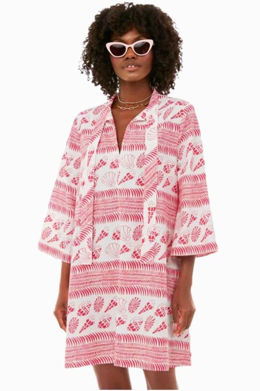 TUCKERNUCK PINK COQUILLES MARSEILLE CAFTAN BEACH DRESS SIZE: M