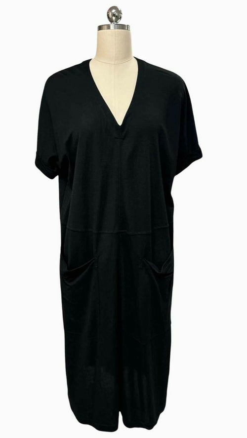 ALEMBIKA VNECK SHIFT BLACK DRESS WITH POCKETS POCKETS SIZE XS