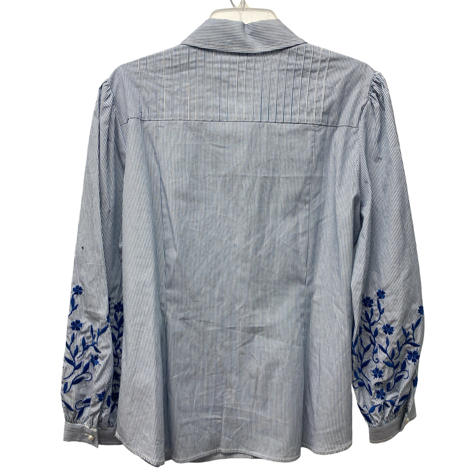 SHOSHANNA CATE EMBROIDERED PLEATED PEARL BUTTON DOWN TOP XL