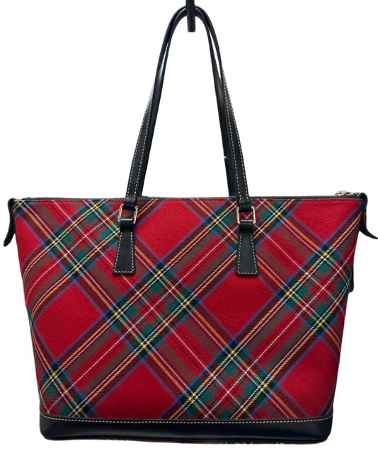 DOONEY & BOURKE  RED TARTAN PLAID ZIP TOP TOTE