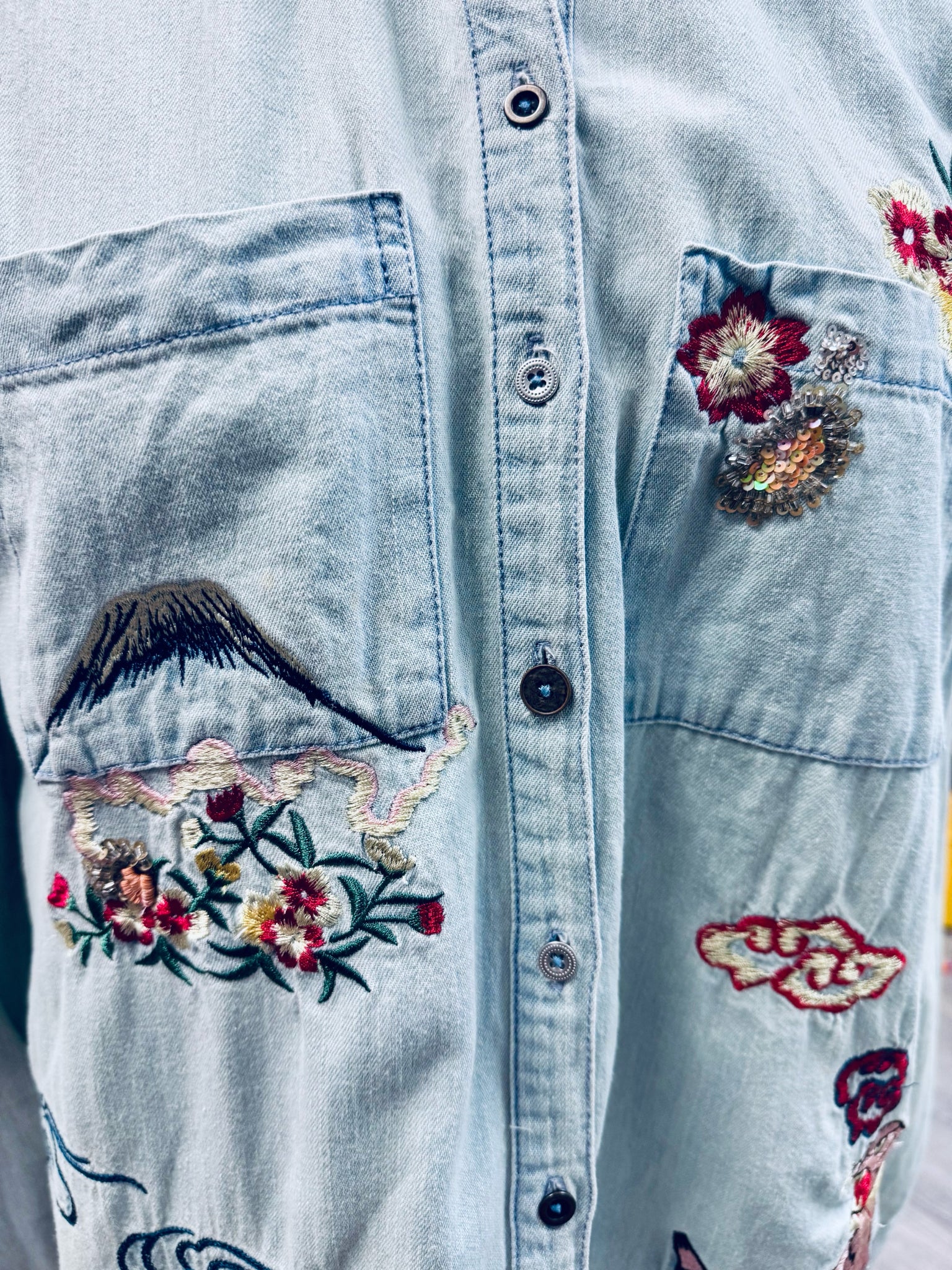 ANTHROPOLOGIE HOLDING HORSES ISLE EMBROIDERE DENIM SHIRT - WEARHOUSE  CONSIGNMENT